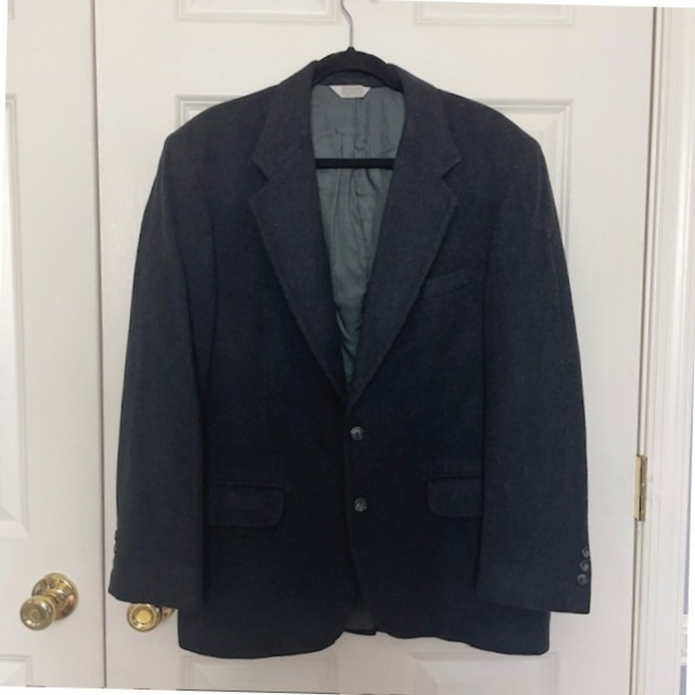 100% Camel Hair Blazer 42R Black Two-Button Jacket Coat Old Money Casual Classic